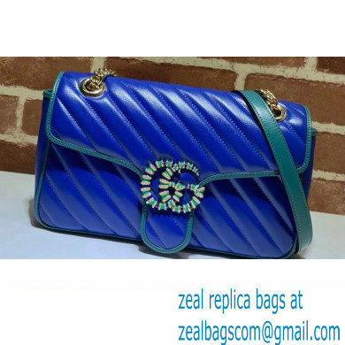 Gucci Diagonal GG Marmont Small Shoulder Bag 443497 Blue 2021