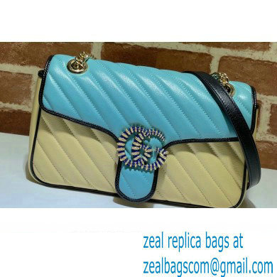 Gucci Diagonal GG Marmont Small Shoulder Bag 443497 Butter/Pastel Blue 2021