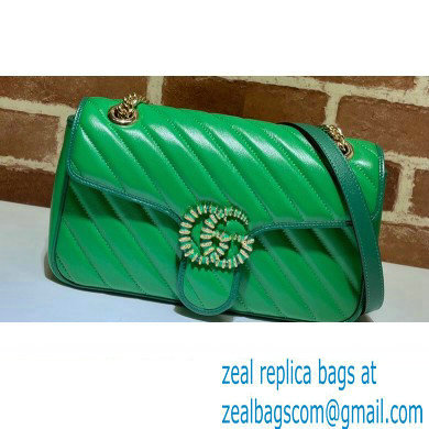 Gucci Diagonal GG Marmont Small Shoulder Bag 443497 Green 2021