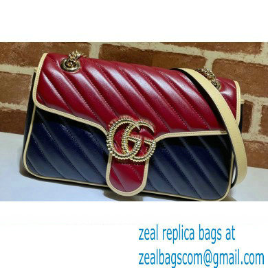 Gucci Diagonal GG Marmont Small Shoulder Bag 443497 Navy Blue/Beige/Red 2021