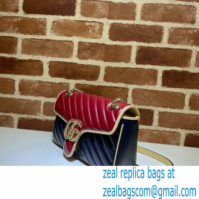 Gucci Diagonal GG Marmont Small Shoulder Bag 443497 Navy Blue/Beige/Red 2021 - Click Image to Close