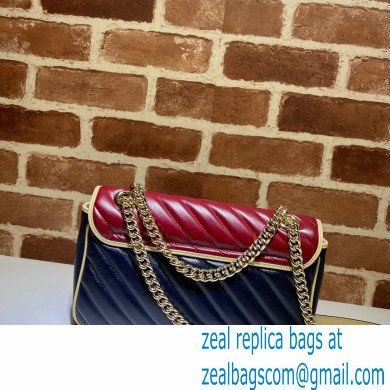 Gucci Diagonal GG Marmont Small Shoulder Bag 443497 Navy Blue/Beige/Red 2021