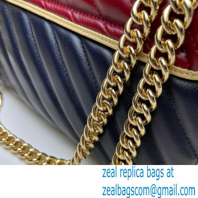 Gucci Diagonal GG Marmont Small Shoulder Bag 443497 Navy Blue/Beige/Red 2021 - Click Image to Close