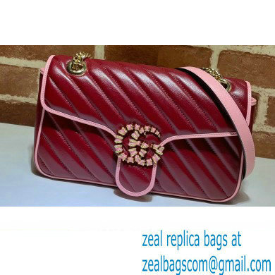 Gucci Diagonal GG Marmont Small Shoulder Bag 443497 Red/Pink 2021