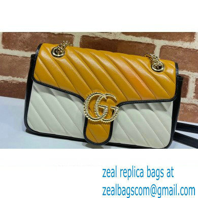 Gucci Diagonal GG Marmont Small Shoulder Bag 443497 Yellow/White/Black 2021