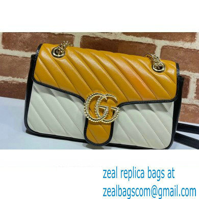 Gucci Diagonal GG Marmont Small Shoulder Bag 443497 Yellow/White/Black 2021 - Click Image to Close