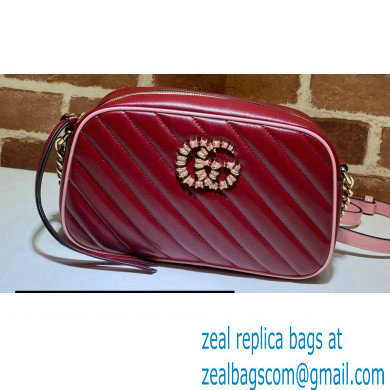 Gucci Diagonal GG Marmont Small Shoulder Bag 447632 Red/Pink 2021 - Click Image to Close