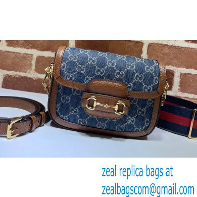 Gucci Horsebit 1955 Mini Shoulder Bag 658574 GG Denim Blue 2021
