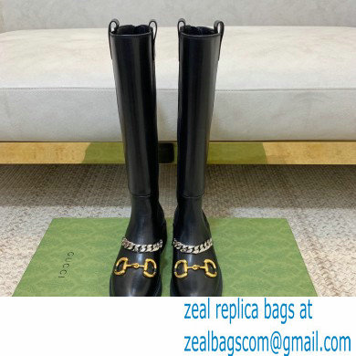 Gucci Horsebit High Boots Black with Chain 2021