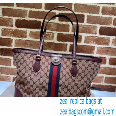 Gucci Ophidia GG Medium Tote Bag 631685 GG Canvas Burgundy 2021 - Click Image to Close