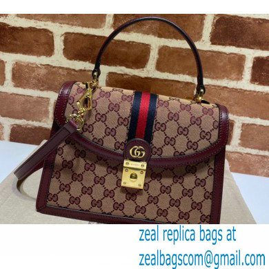 Gucci Ophidia Small Top Handle Bag with Web 651055 GG Canvas Burgundy 2021 - Click Image to Close