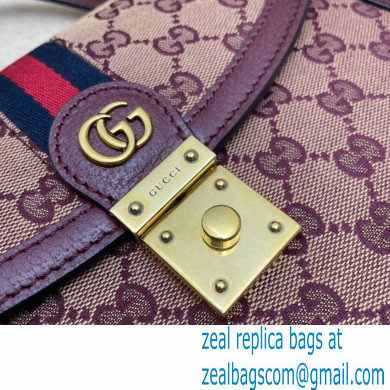 Gucci Ophidia Small Top Handle Bag with Web 651055 GG Canvas Burgundy 2021 - Click Image to Close