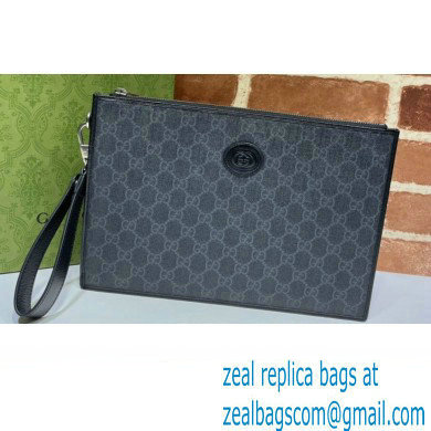 Gucci Pouch Clutch bag with Interlocking G 672953 Black 2021 - Click Image to Close
