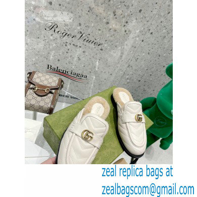 Gucci Shearling Merino Lining Chevron Leather Slippers with Double G 670400 White 2021