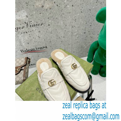 Gucci Shearling Merino Lining Chevron Leather Slippers with Double G 670400 White 2021
