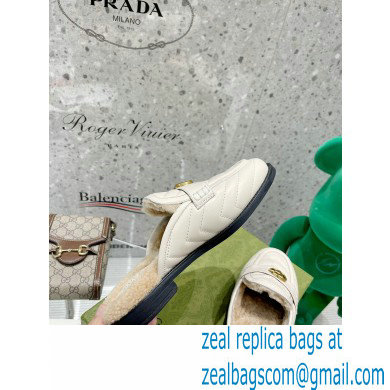 Gucci Shearling Merino Lining Chevron Leather Slippers with Double G 670400 White 2021