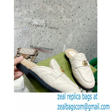 Gucci Shearling Merino Lining Chevron Leather Slippers with Double G 670400 White 2021