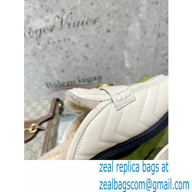 Gucci Shearling Merino Lining Chevron Leather Slippers with Double G 670400 White 2021