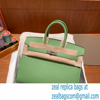 Hermes Birkin 25cm Bag in Original epsom Leather vert criquet with SILVER hardware handmade