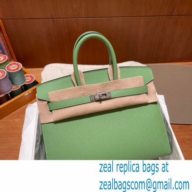Hermes Birkin 25cm Bag in Original epsom Leather vert criquet with SILVER hardware handmade
