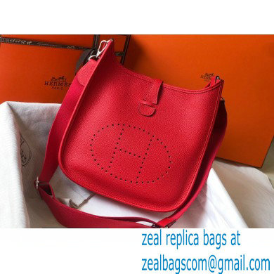 Hermes Evelyne III PM Bag Red with Silver Hardware - Click Image to Close