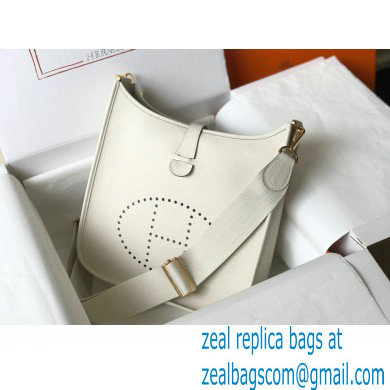 Hermes Evelyne III PM Bag White with Gold Hardware Half Handmade - Click Image to Close