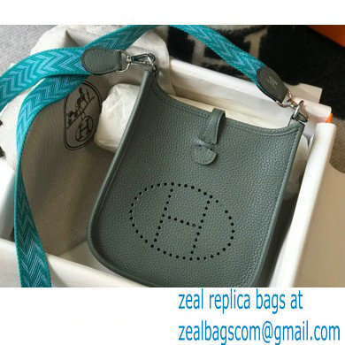 Hermes Mini Evelyne Bag Almond Green with Silver Hardware