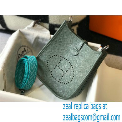 Hermes Mini Evelyne Bag Almond Green with Silver Hardware