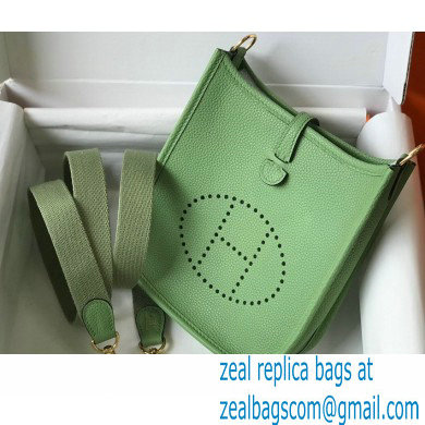 Hermes Mini Evelyne Bag Avocado Green with Gold Hardware Half Handmade