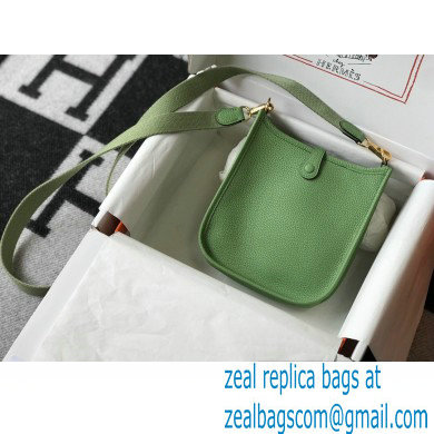 Hermes Mini Evelyne Bag Avocado Green with Gold Hardware Half Handmade