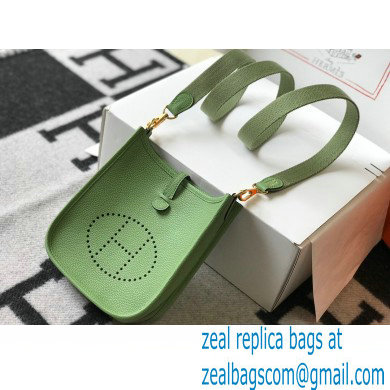 Hermes Mini Evelyne Bag Avocado Green with Gold Hardware Half Handmade