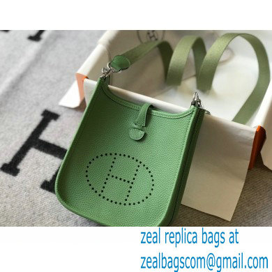 Hermes Mini Evelyne Bag Avocado Green with Silver Hardware