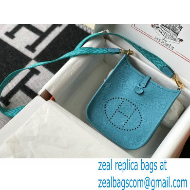 Hermes Mini Evelyne Bag Blue Du Nord with Gold Hardware Half Handmade