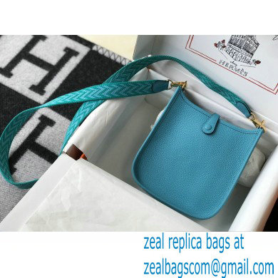 Hermes Mini Evelyne Bag Blue Du Nord with Gold Hardware Half Handmade