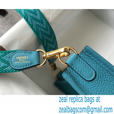 Hermes Mini Evelyne Bag Blue Du Nord with Gold Hardware Half Handmade