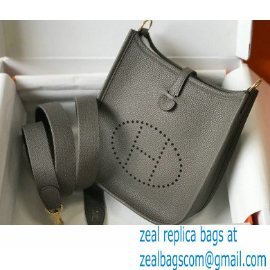 Hermes Mini Evelyne Bag Etain Grey with Gold Hardware Half Handmade