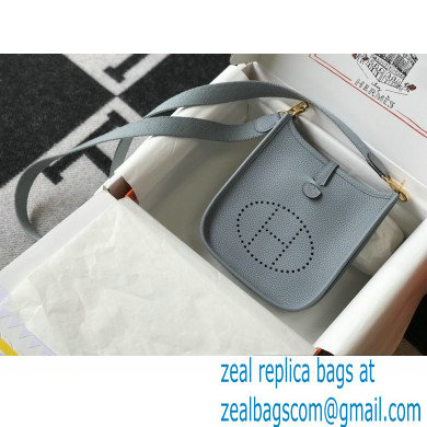 Hermes Mini Evelyne Bag Linen Blue with Gold Hardware Half Handmade