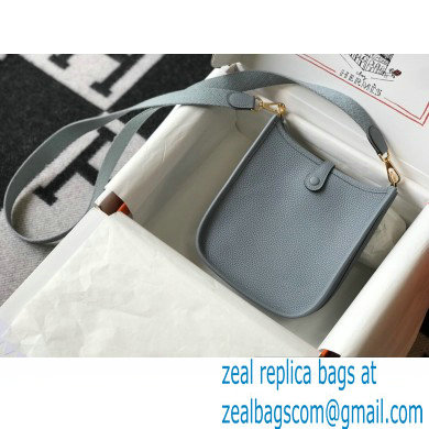 Hermes Mini Evelyne Bag Linen Blue with Gold Hardware Half Handmade