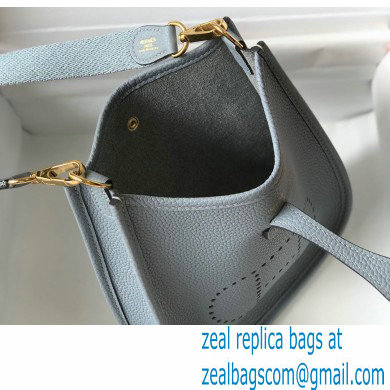 Hermes Mini Evelyne Bag Linen Blue with Gold Hardware Half Handmade