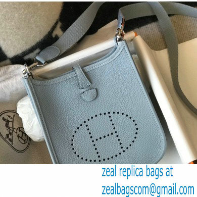 Hermes Mini Evelyne Bag Linen Blue with Silver Hardware