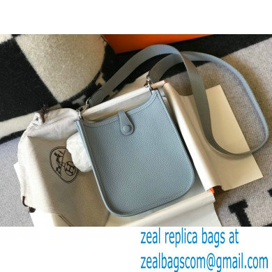 Hermes Mini Evelyne Bag Linen Blue with Silver Hardware