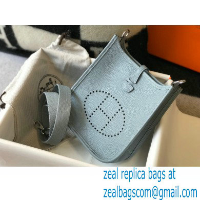 Hermes Mini Evelyne Bag Linen Blue with Silver Hardware