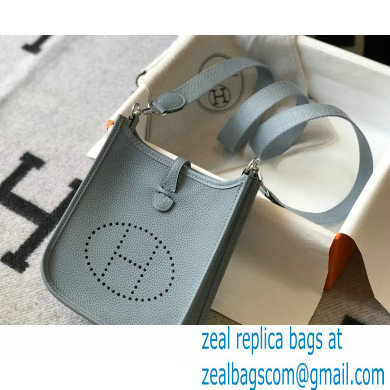 Hermes Mini Evelyne Bag Linen Blue with Silver Hardware