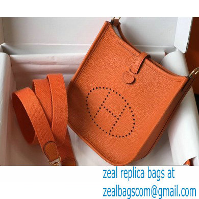 Hermes Mini Evelyne Bag Orange with Gold Hardware Half Handmade