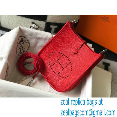 Hermes Mini Evelyne Bag Red with Silver Hardware