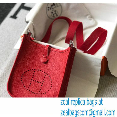 Hermes Mini Evelyne Bag Red with Silver Hardware