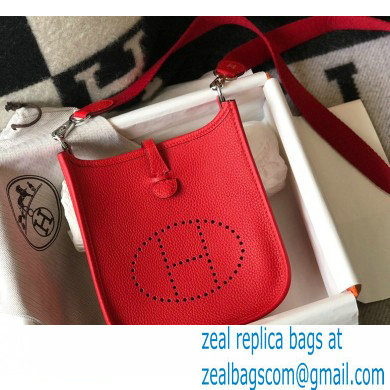 Hermes Mini Evelyne Bag Red with Silver Hardware