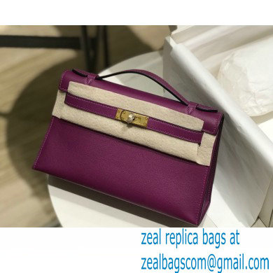 Hermes Mini Kelly 22 Pochette Bag Anemone Purple in Swift Leather with Gold Hardware