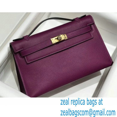 Hermes Mini Kelly 22 Pochette Bag Anemone Purple in Swift Leather with Gold Hardware