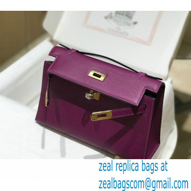 Hermes Mini Kelly 22 Pochette Bag Anemone Purple in Swift Leather with Gold Hardware